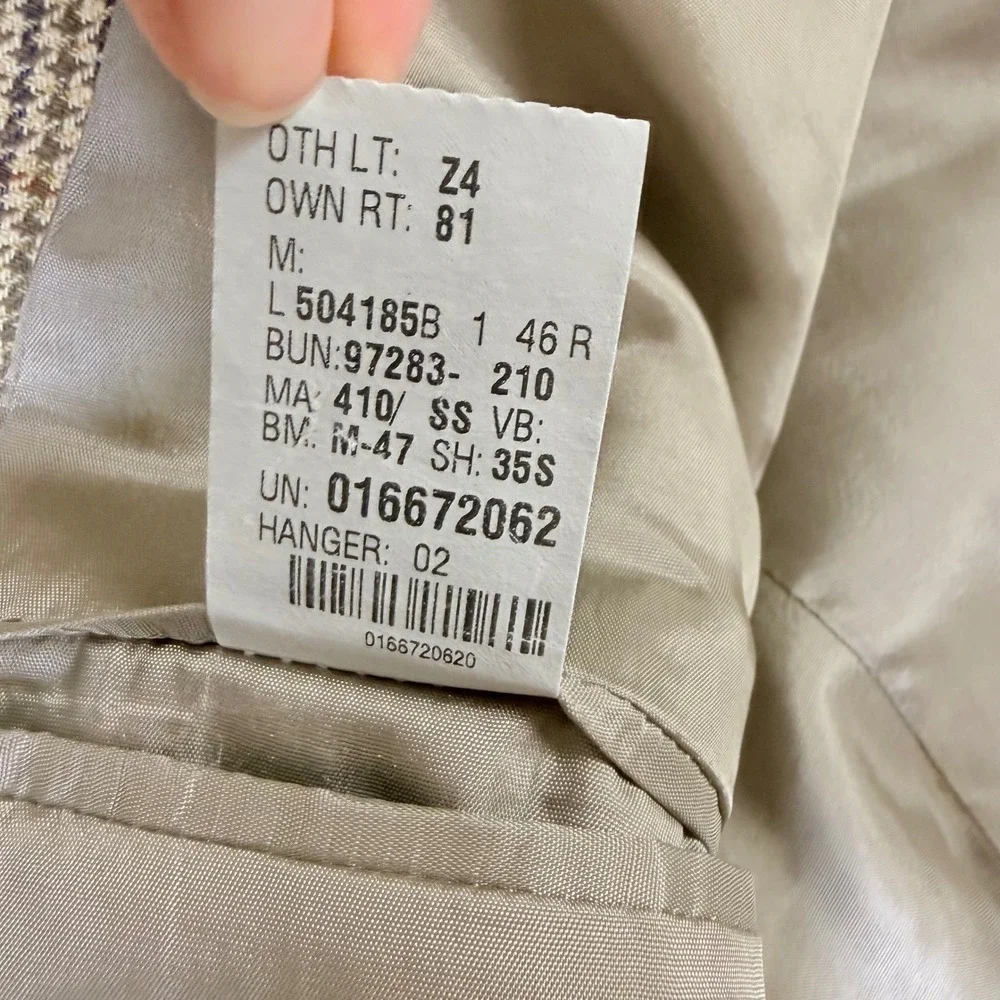 Lauren Ralph Lauren Blazer Mens 46R Tan Brown Silk Wool Houndstooth Sport Coat
